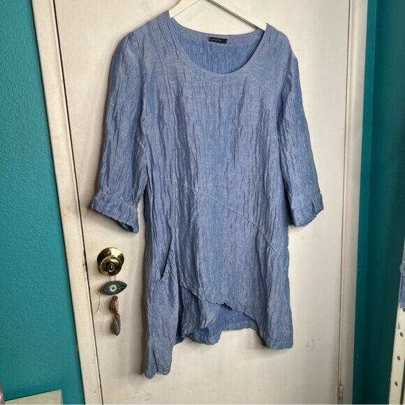 GRIZAS SIDE POCKET CRINKLED SILK LINEN TUNIC - Picture 1 of 9